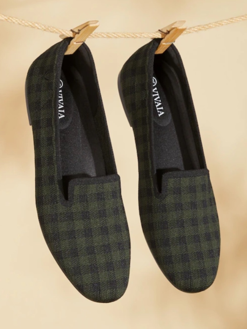 Women’s VIVAIA Audrey Round-Toe Woven Knit Loafers-Olive Plaid-Sz 38.5, US 7.5